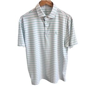 RHOBACK White Striped Men's Short Sleeve Performance Polo Shirt Mens Size Medium